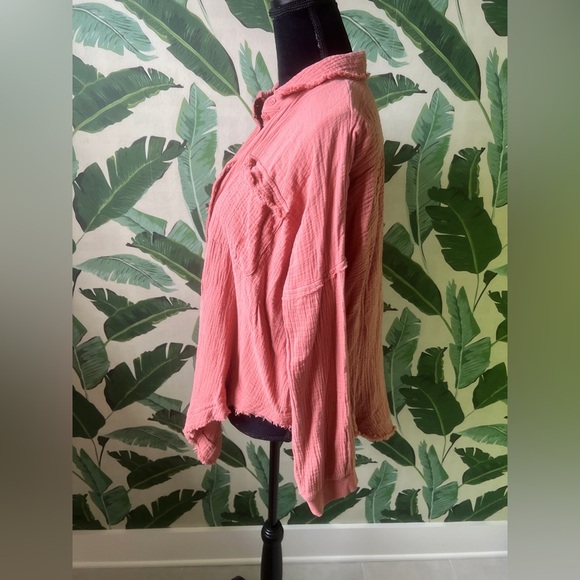 Pink Lily Women’s Orange Let Me Adore You Button Front Gauze Blouse Medium NWOT - Picture 6 of 9